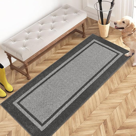 PURRUGS Dirt Trapping Door Mat 24" x 60", Non-Slip Machine Washable Entryway Rug, Entrance Mat, Indoor Front Door Mat, Super Absorbent Entry Rug for Muddy Shoes & Paws, Light Grey & Dark Grey