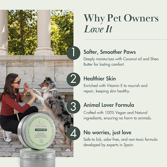 Nina Woof All-Natural Dog Paw & Nose Balm – Vegan Dog Grooming Supplies | Dog Paw Moisturizer & Nose Butter for Dogs | Safe Snout Soother for Dry Nose & Cracked Paws