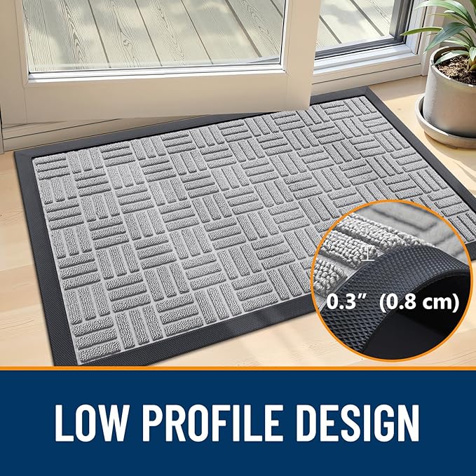 OLANLY Front Door Mat Outside Entrance 35x23, Absorbent, Heavy Duty Sturdy Natural Rubber Doormat Indoor Outdoor, Non-Slip, Stain and Fade Resistant, Low Profile Floor Mat for Entryway, Light Gray