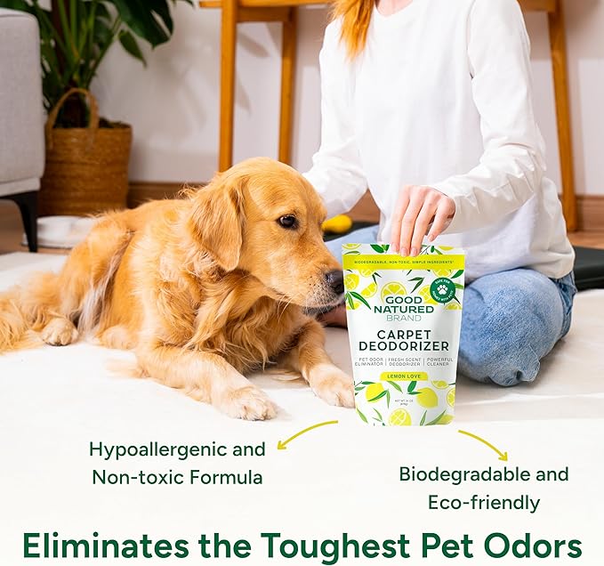 Good Natured Brand | Carpet Deodorizer & Freshener Powder | 31 oz Pet Odor Eliminator for Strong Odor & Pet Urine | Fresh Natural Lemon & Eucalyptus Scent | Safe for Homes with Pets