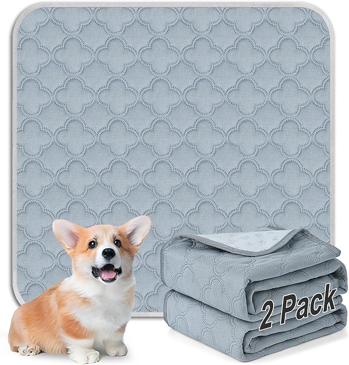 Washable Pee Pads for Dogs - Reusable, Waterproof, Super Absorbent with Non-Slip Backing (Light Grey, 24" X 24" - 2 Pack)