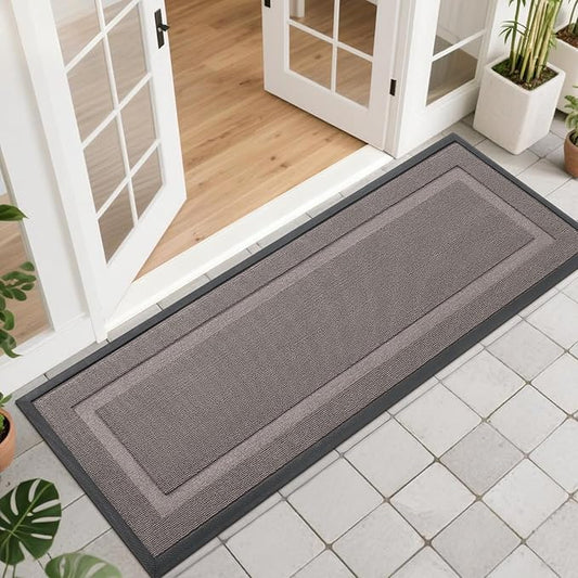 OLANLY Front Door Mat Indoor Outdoor Entrance, Waterproof All-Season, All-Weather Doormat, Sturdy Natural Rubber, Low Profile, Easy Clean Patio Porch Entryway Mat, 47x17, Taupe