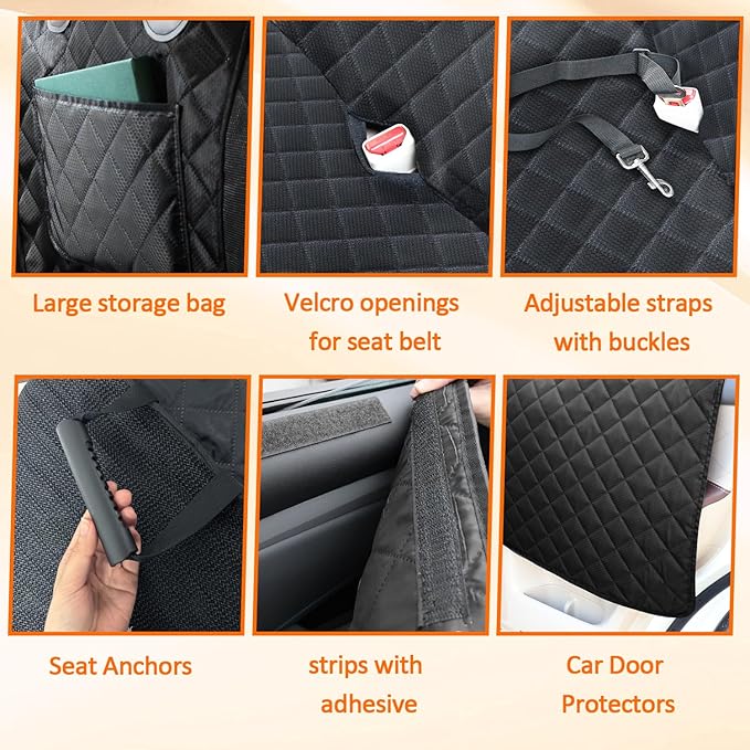 HNCPSY Back Seat Extender for Dogs,Hard Bottom Car Seat Cover for Dogs with Car Door Protectors, Dog Car Seat Cover for Back Seat Waterproof and Scratch-Resistant Seat Covers for Cars SUV&Truck