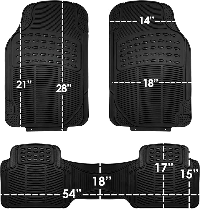 FH Group Climaproof™ Trimmable Non-Slip Vinyl Floor Mats 3 Row Set - Universal Fit for Cars Trucks and SUVs (Black) F11306 + F16400