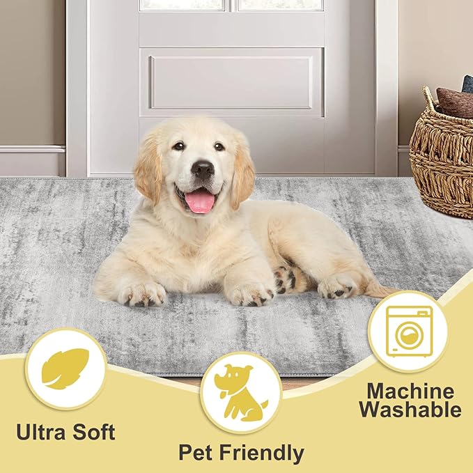 COMSLE Door Mat, Front Door Mat Indoor for Entrance Faux Wool Absorbent Non Slip Modern Throw Rug for Entryway Hallway Muddy Paws - Pet Friendly, 24x36 Inches,Linear Gray Machine Washable