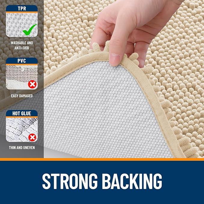 OLANLY Bathroom Rugs 70x46, Extra Soft Absorbent Chenille Bath Rugs, Rubber Backing Quick Dry, Machine Washable Bath Mats for Bathroom Floor, Tub and Shower, Home Decor Accessories, Beige