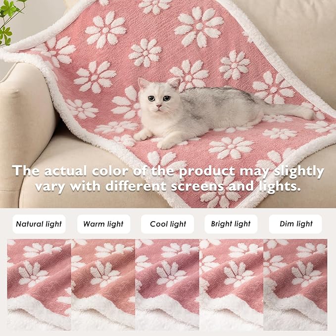 Yaning Waterproof Blanket for Dog Cat or Adult, Cute 3D Textured Flower Dog Blanket for Bed Couch Sofa, Soft Liquid Pee Proof Pet Furniture Protector, 60"x80", Pink