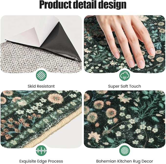 Kitchen Rug Set 3Pcs, Boho Rug Sets Non Slip Washable for Floor Thick Farmhouse Kitchen Decor Runner Rugs for Kitchen, Entryway，Laundry, Hallways 20''x32''+20''x48''+20''x59