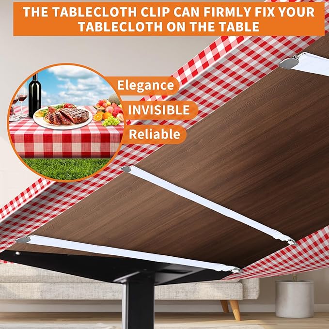 Table Cloth Holder Clips Hidden Straps 5 Pack,Adjustable Elasticity Picnic Tablecloth Clips,Large Clamps for Thick Tables Bench Cover Indoor Outdoor Party Restaurant Camping RV Essential (white)