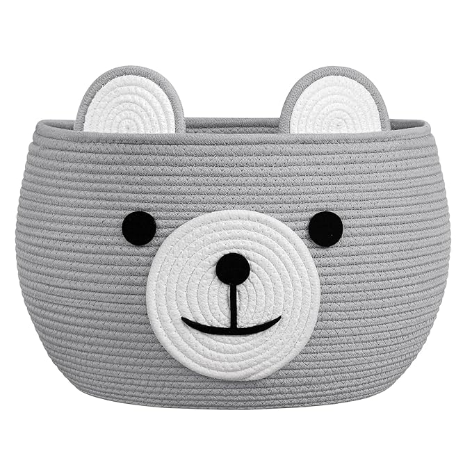 CherryNow Baby Basket for Nursery, Baby Boy Gift Baskets Empty, Decorative Woven Basket for Toys Organizer Living Room, Light Gray, 15.7"D x 10.5"H