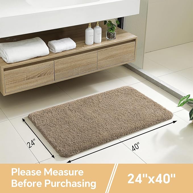 Light Brown Bathroom Rugs 24"x40" – Large Plush Microfiber Bath Mat, Soft Non Slip Floor Mat, Absorbent and Washable Rug – Perfect for Bathroom or Bedroom Use