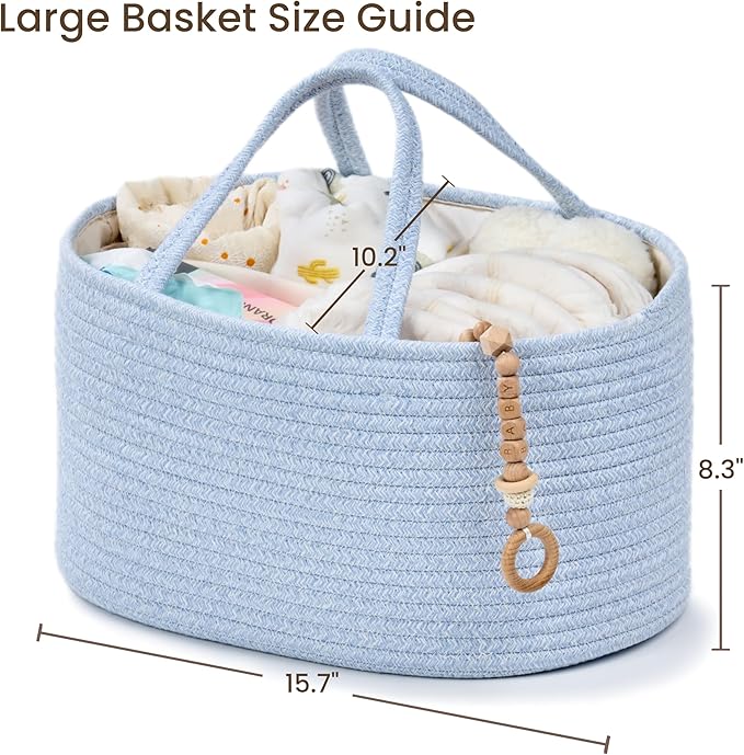 Diaper Caddy Organizer, Empty Gift Basket for Newborn Essentials, Baby Storage Basket, Stylish Gift Bag for Baby Shower, Boys and Girls - Large, Light Blue