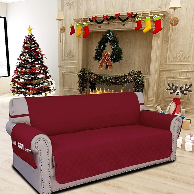 Easy-Going Sofa Slipcover Oversized Sofa Cover Waterproof Couch Cover Furniture Protector Cover Pets Covers Washable Non-Slip Fabric Pets Kids Children Dog Cat (Oversized Sofa, Wine)