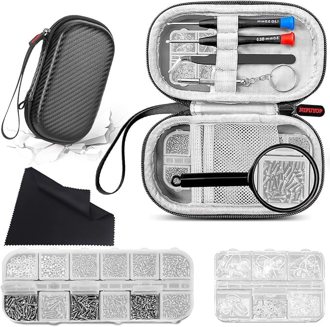 Eyeglass Repair Kit with Screws, Mini Glasses Repair Kit, Eye Glass Repairing Kit with Eyeglass Screws, Silicone Nose Pads, Tweezer, Screwdriver for Eyeglasses,Sunglasses, Magnify Glass and Case