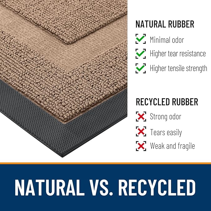 OLANLY Front Door Mat Indoor Outdoor Entrance, Waterproof All-Season, All-Weather Doormat, Sturdy Natural Rubber, Low Profile, Easy Clean Patio Porch Entryway Mat, 35x23, Mocha