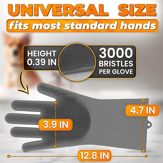 RZleticc Silicone Dish Gloves with Scrubbers – Thick Tear-Resistant Cat & Dog Washing Gloves for Bathing – Multi-Purpose Use