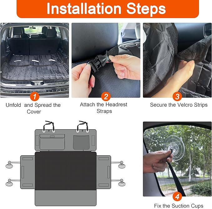 SUV Cargo Liner for Dogs, Waterproof Pet Cargo Cover with Bumper Flap Protector, Scrachproof Non-Slip Dog Seat Mat for SUVs, Large Size Cargo Liner Universal Fit Black