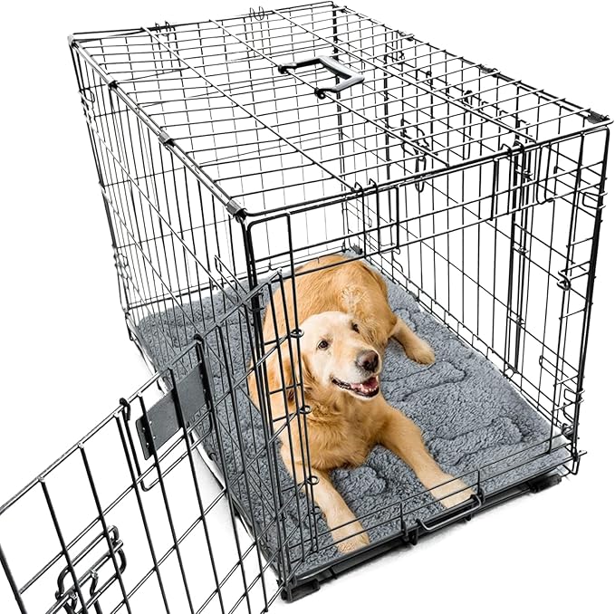 Dog Bed Crate Mat(42" X 28") 2 Pack, Soft Plush Dog Bed Pad Machine Washable Crate Pad, Grey