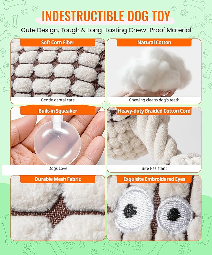 Squeaky Plush Dog Toys - Adorable Animal Designs with Soft Cotton Filling, Cute Stuffed Dog Chew Toys for Small, Medium Non-Aggressive Chewing Dogs Chewer (White - Giraffe/Lamb)