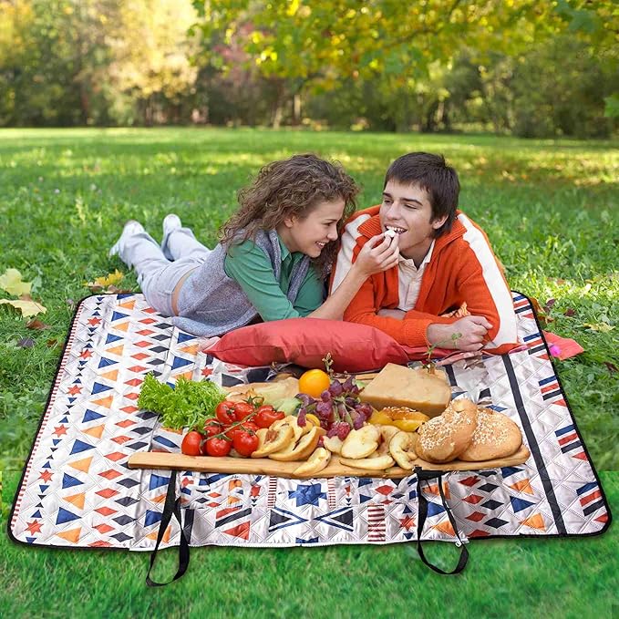 Outdoor Packable Picnic Blanket with Zipper Folds into Tote Bag with Large Storage and Shoulder Strap, Waterproof Sandproof for Lawn Beach Hiking Camping (colorful1, Small)