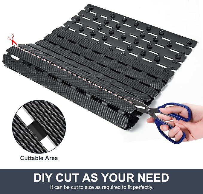 Yolife Quick Drain Shower Mat, 24.8 x 15.8 inch Power Grip Shower Mat Non Slip, Raised Non Slip Shower Mats for Inside Shower, Heavy Duty Curlable Stand up Shower Floor Mat,Black
