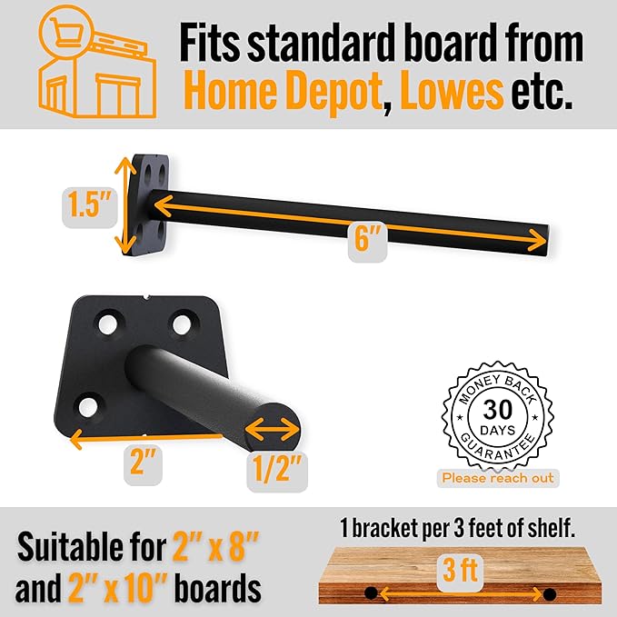 EVALD Hidden Floating Shelf Bracket | 6-Inch Heavy Duty Blind Shelf Support | Kitchen & Fireplace Mantel Bracket | Invisible Wall Mount Bracket 4 Pack
