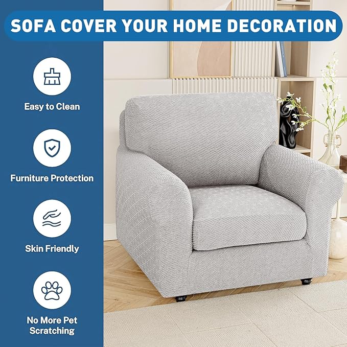 XINEAGE Large Couch Cushion Covers Seat Cushion Cover Thick Stretch Sofa Slipcovers 1 Piece Individual Couch Covers with Elastic Bottom(Single XL Seat Cushion/Backrest,Silver Grey)