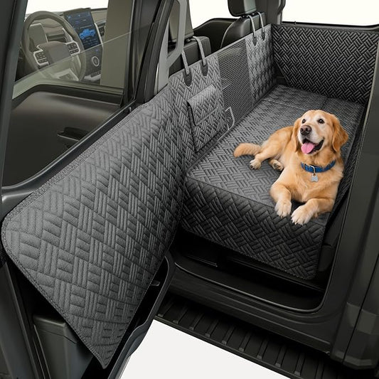 Dog Car Seat Cover for Back Seat, Hard Bottom Back Seat Cover for Cars, SUV, Small Trucks - Patented Design, Waterproof Dog Hammock, Support 400lbs