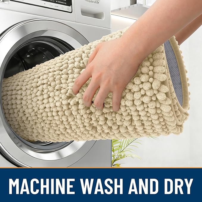 OLANLY Dog Door Mat for Muddy Paws 36x24, Ultra Absorbent Chenille Mud Doormat, Non-Slip Washable and Dirt Trapping Doormat for Indoor Entryway, Quick-Dry Indoor Pet Bed Mats for Dogs, Sand