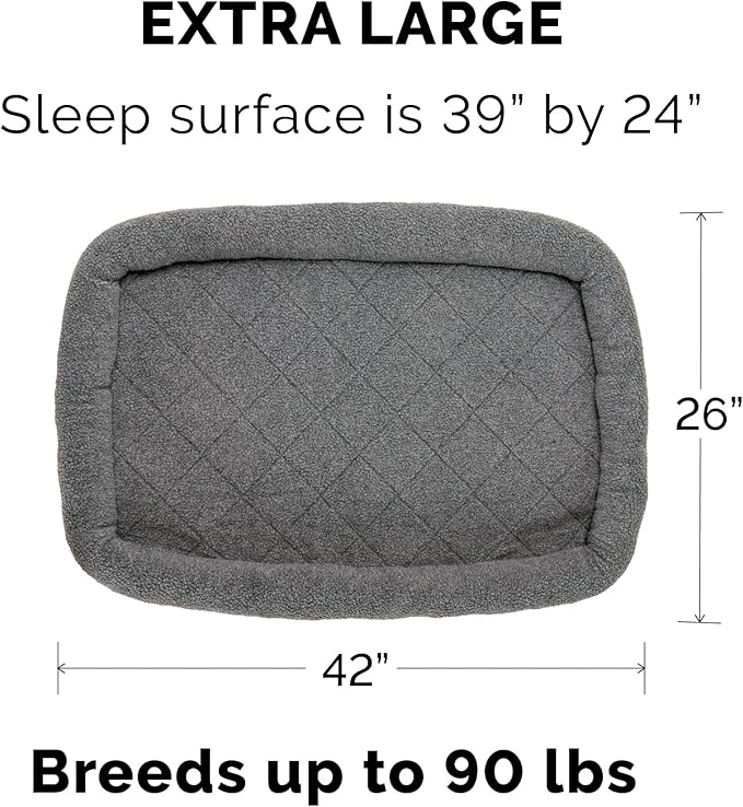 Furhaven Dog Bed for Large Dogs, 100% Washable, Sized to Fit Crates - Sherpa Fleece Bolster Crate Pad - Gray, Extra Large/XL, 42.0"L x 26.0"W x 3.0"Th