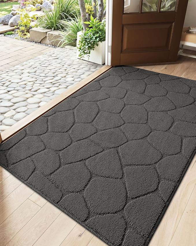 DEXI Front Door Entryway Mat Non Slip, 4x6 ft Washable Inside Entrance for House Floor Low Profile, Thin Entry Doormat Absorbent Dirt Trapper, Pebble Grey