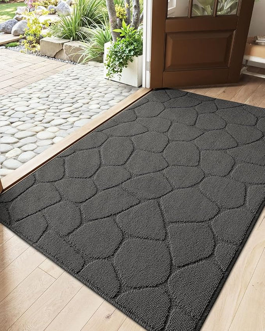DEXI Front Door Entryway Mat Non Slip, 4x6 ft Washable Inside Entrance for House Floor Low Profile, Thin Entry Doormat Absorbent Dirt Trapper, Pebble Grey