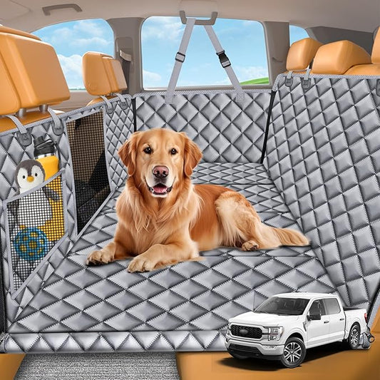 URPOWER XL Dog Backseat Extender for Full-Size Crew Cab Truck, Hard Bottom Dog Car Seat Cover for Back Seat Holds 400lbs, Waterproof Dog Hammock Pet Rear Seat Protector Travel Bed for F150 / Silverado