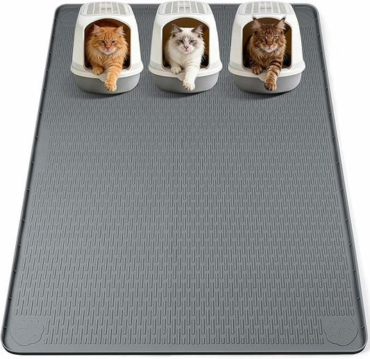 Bartuke Cat Litter Mat, XXL Extra Large 70" x 45" Silicone Mat Litter Trapping Mat for Scatter Control, Soft on Kitty Paws, Easy to Clean (Dark Grey)