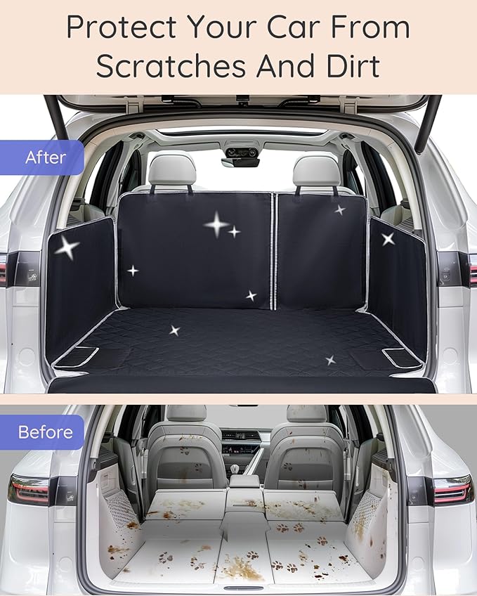 SUV Cargo Liner Waterproof Scratch-Resistant for Dogs Pet Trunk Mat with Non-Slip Bumper Flap Protector Heavy-Duty Cover for Sedans SUV