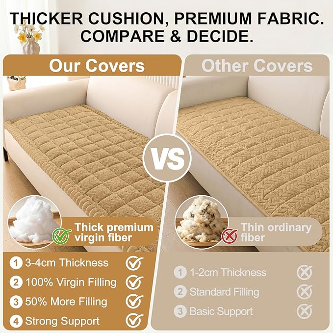 Smiry Non Slip Couch Covers for Dogs, Fuzzy Pet Couch Covers for 3 Cushion Sofa Pet Friendly, Soft Sofa Slipcovers Cushion Furniture Protector Washable (Camel, 35.4" x 82.7")