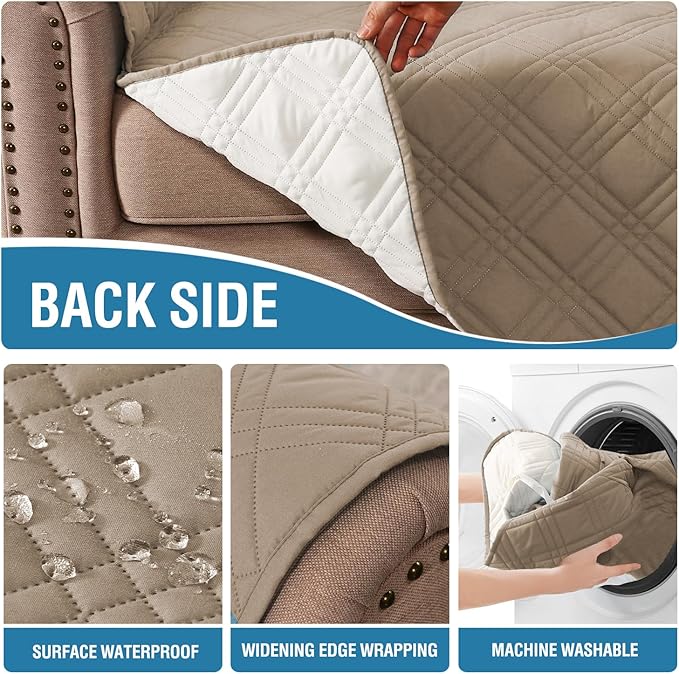 H.VERSAILTEX 100% Waterproof Sofa Covers for 3 Cushion Couch Modern Sofa Cover for Dogs XL Couch Covers for Oversized Sofa with Elastic Straps (Oversized Sofa, Taupe/Beige)