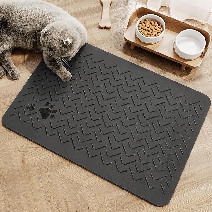 MontVoo-Absorbent Pet Feeding Mat-No Stains Quick Dry Dog Mat for Food and Water Bowl-Rubber Backing Dispenser Mat Accessories Supplies-Dog Bowl Messy Drinkers,(Dark Grey,12"x19")