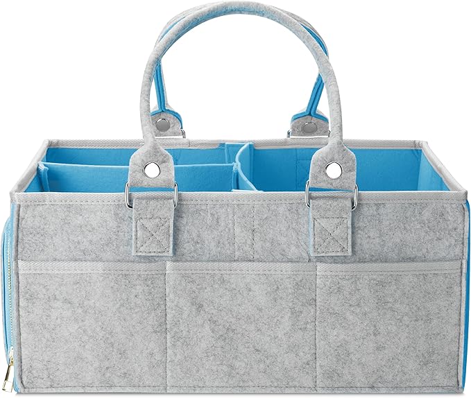 Mr. Pen- Baby Diaper Caddy Organizer, Gray, Blue Inside, Nursery Storage Bin and Car Organizer for Diapers and Baby Wipes