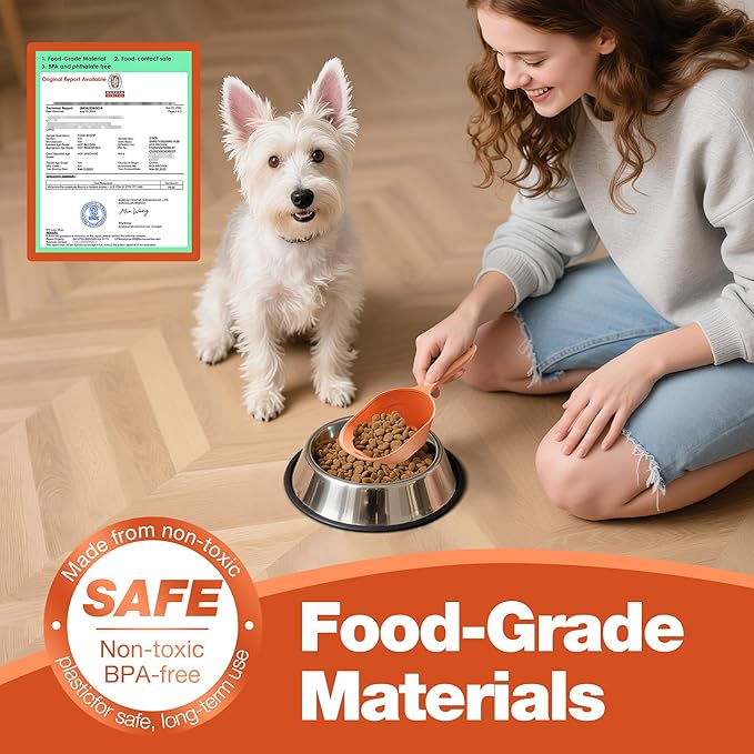 Fenenik Pet Food Scoop 2 Pack, Dog Cup Capacity Cat Food Scooper With Measuring Lines For Dog, Puppy and Cat Coffee Bean, Flour Scoop Orange