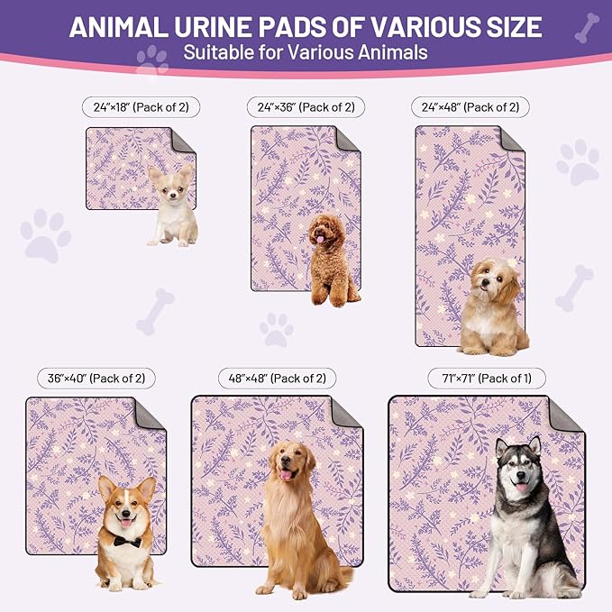 Washable Dog Pee Pads - Absorbent Reusable Puppy Training Pads, Waterproof Leak - Proof & Non - Slip for Crate Whelping Potty Training 24x18 (Pack of 2)