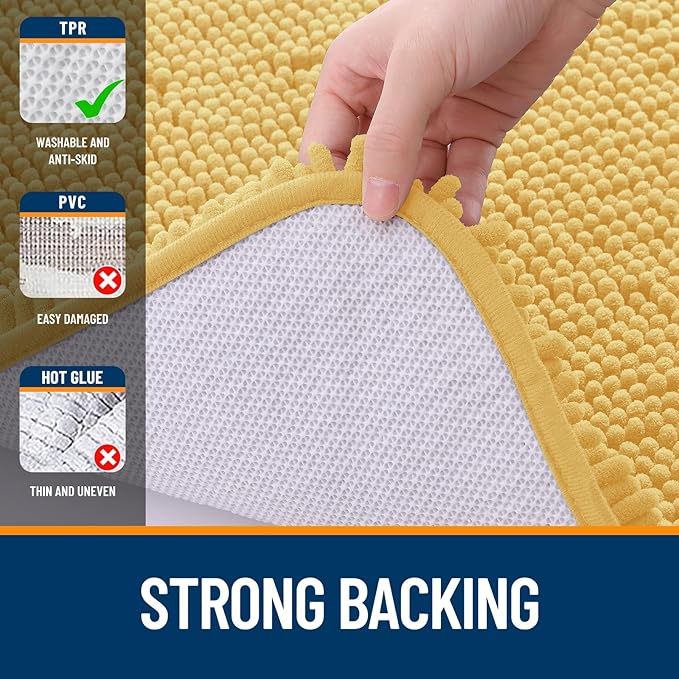 OLANLY Bathroom Rugs 44x24, Extra Soft Absorbent Chenille Bath Rugs, Rubber Backing Quick Dry, Machine Washable Bath Mats for Bathroom Floor, Tub and Shower, Home Decor Accessories, Yellow