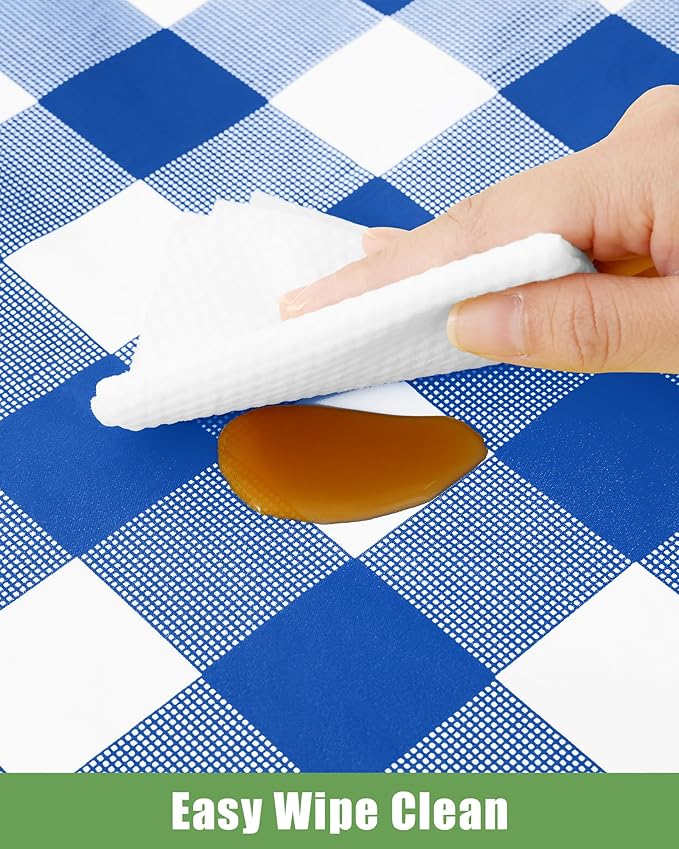 Smiry 8 Packs Gingham Disposable Table Cloth, 54 x 108 Inch Waterproof Plastic Tablecloth, Rectangle Blue and White Checkered Table Covers for Picnic, Birthday, Party