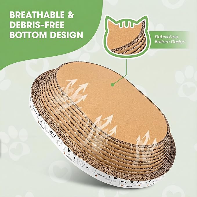 4PCS Cardboard Cat Scratcher Bed Set with House for Indoor Cats, 2 Big Oval Cat Lounger Bowls 17", Durable Scratching Board Pad, All-in-One Cat Scratch Box with Bonus Toys for Furniture Protection.