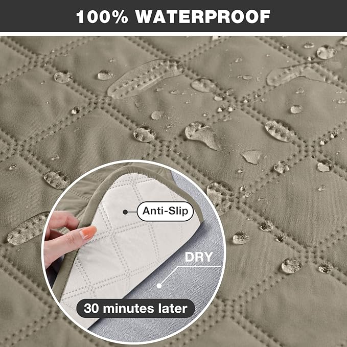 TAOCOCO 100% Waterproof Recliner Chair Cover Non-Slip Reclining Cover for Recliner Chair Washable Chair Seat Cover with Elastic Straps for Pets Sofa Slipcover with Pocket (Oversized 28'', Khaki)