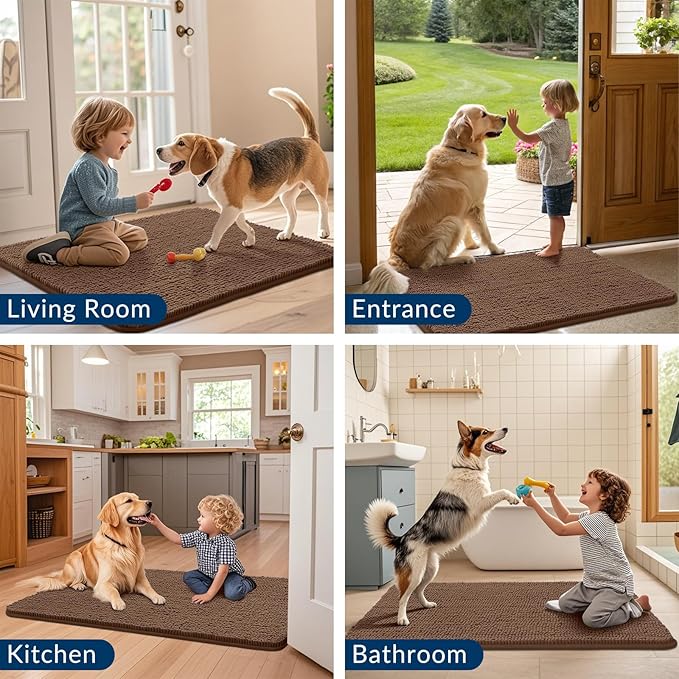 Smiry Dog Door Mat for Muddy Paws 47x32, Absorbs Moisture and Dirt Doormat, Non-Slip Washable Quick Dry Chenille Front Door Mat Indoor Entrance, Entryway Carpet for Inside Floor, Mocha