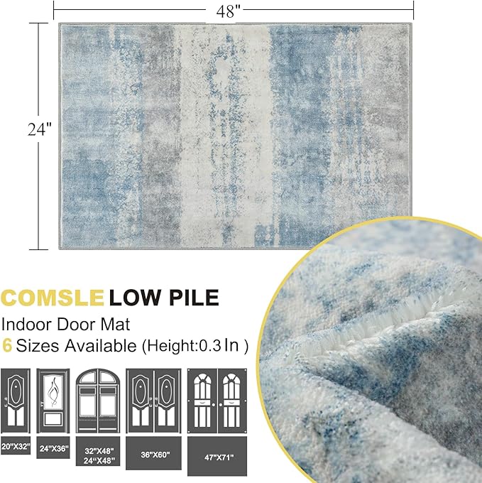COMSLE Door Mat, Front Door Mat Indoor for Entrance Faux Wool Absorbent Non Slip Modern Throw Rug for Entryway Hallway Muddy Paws - Pet Friendly, 24x48 Inches, Machine Washable