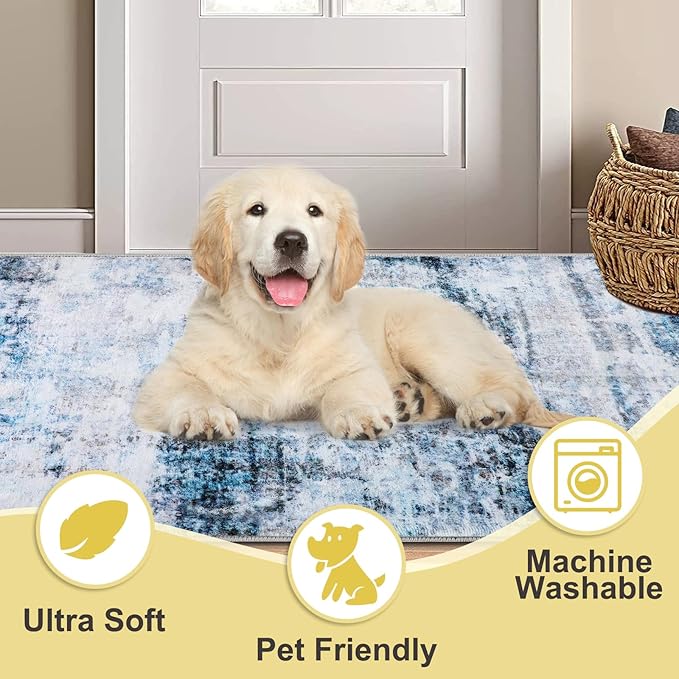 COMSLE Door Mat, Front Door Mat Indoor for Entrance Faux Wool Absorbent Non Slip Modern Throw Rug for Entryway Hallway Muddy Paws - Pet Friendly, 24x36 Inches,Smashing Blue Machine Washable