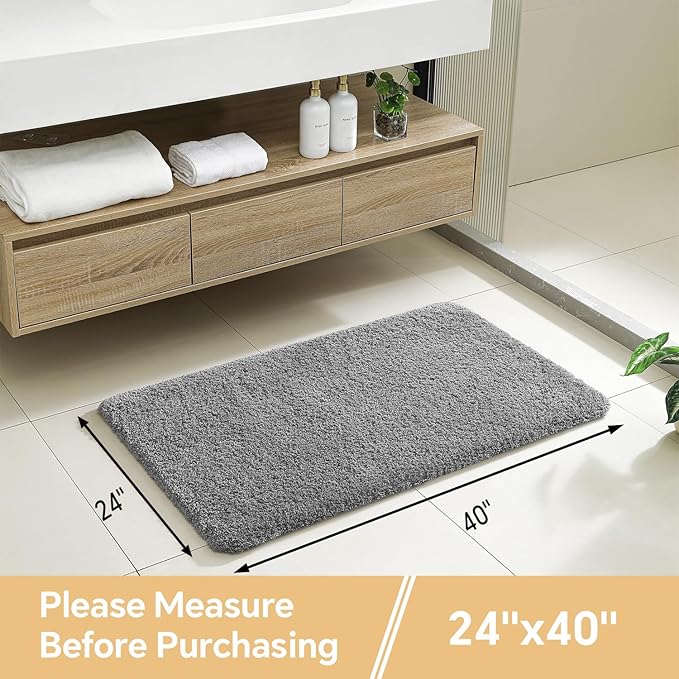 Gray Bathroom Rugs 24"x40" – Large Plush Microfiber Bath Mat, Soft Non Slip Floor Mat, Absorbent and Washable Rug – Perfect for Bathroom or Bedroom Use