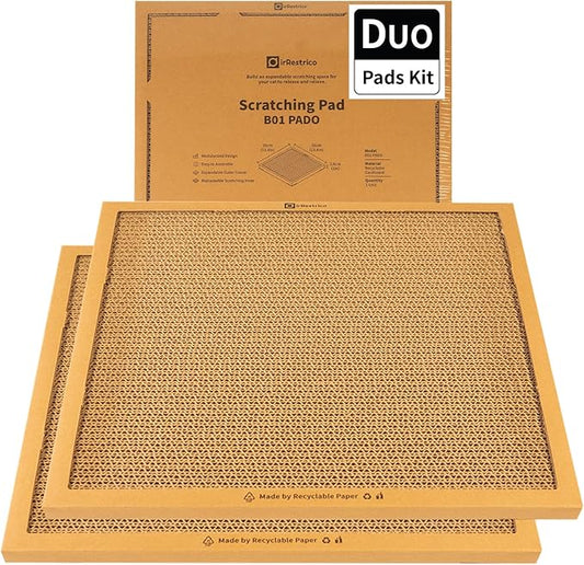 Cat Scratching Pad Board, Refillable and Combinable Corrugated Cat Scratchers for Indoor Cats, Double-Sided and Recyclable Cardboard (2Pack)